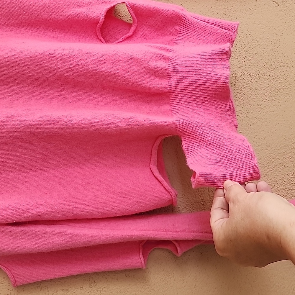 THE OPEN PRODUCT YY Pink Wool Sweater S Cut Out Distressed Korean Designer Rare - Picture 11 of 15